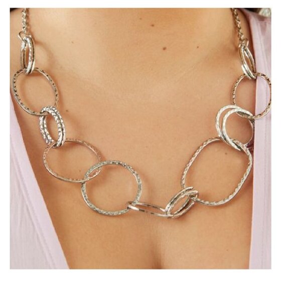 Stella & Ruby Hammered Link 925 Silver Necklace 22" to 25" Length - Picture 4 of 11